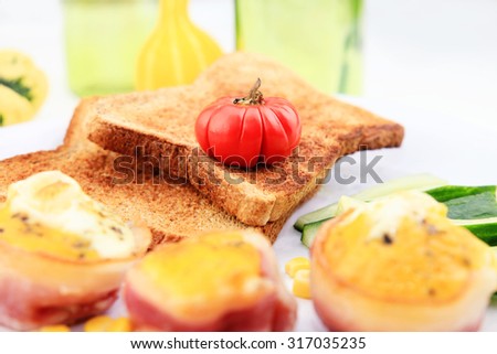 Breakfast with fried toast.