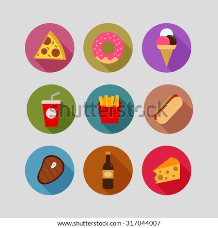 Collection of food flat icons vector illustration