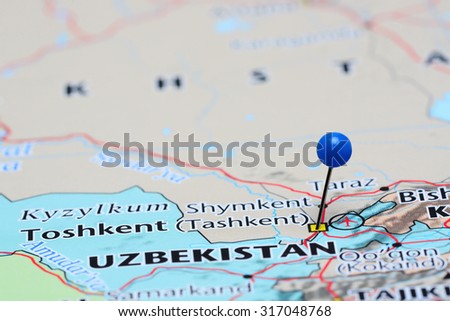 Toshkent pinned on a map of Asia 