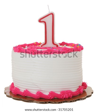 Pink Frosted 1st Year Birthday Cake on Isolated Background