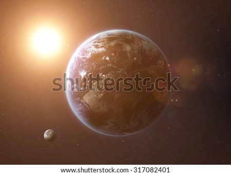 Colorful picture represents Earth and Moon. Elements of this image furnished by NASA.