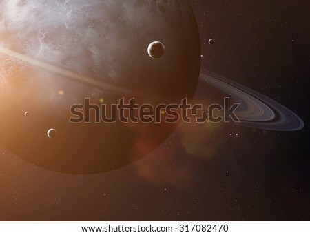 Colorful picture represents Uranus and its moons. Elements of this image furnished by NASA.