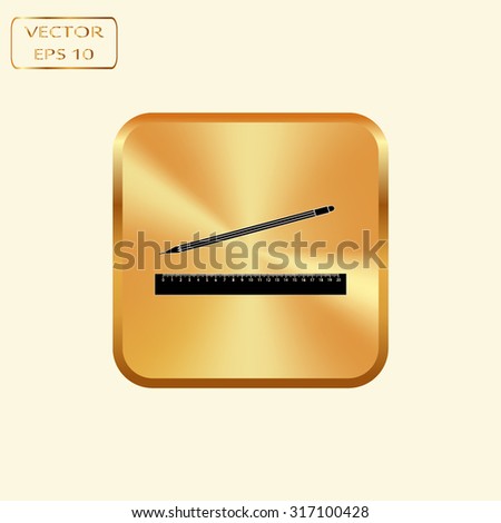 Vector gold button with Vector Pencil Icon 