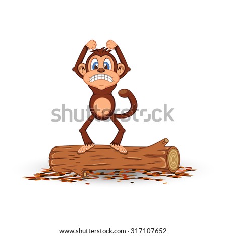 Angry Monkey Cartoon standing on the wood