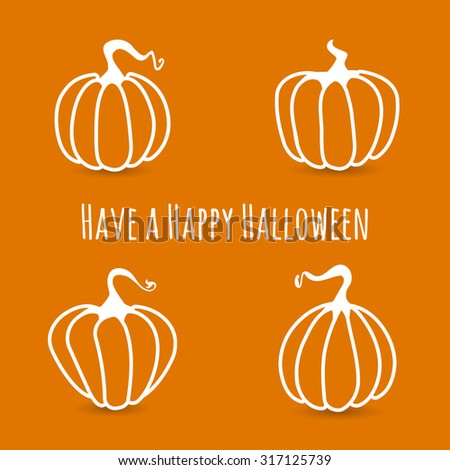 Simple Halloween wishing card with various pumpkins in flat design in vector