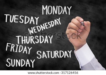 business hand writing message 7 day of week on chalk board background