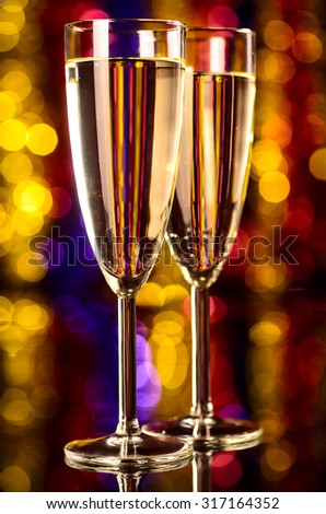 champagne at christmas party on blurred background