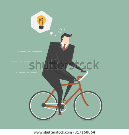 Businessman Get Idea While Cycling. Business concept cartoon illustration 
