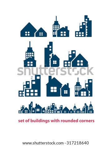 Set of Building and real estate city illustration with round corner. Abstract background for business presentation, sale, rent