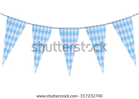 Original Bavarian bunting festoon from Germany with diamond pattern. Classic beer tent decoration. Isolated on white.