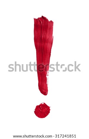 Red painted exclamation mark on white background