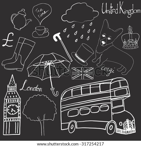 Symbols of United Kingdom hand drawn