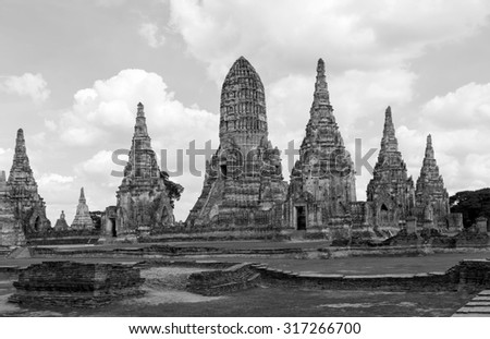 Chaiwatthanaram Temple in black and white, Ayutthaya,Thailand