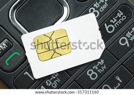 Sim card on cell phone background