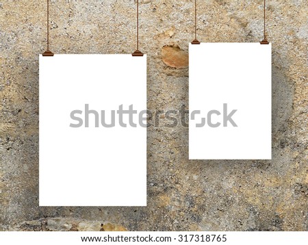 Digital background: two paper sheets with clips-brown ocher gray white colors
