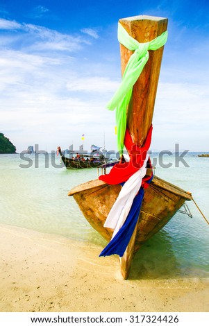 Krabi Beach Tourist boat on the beautiful beach