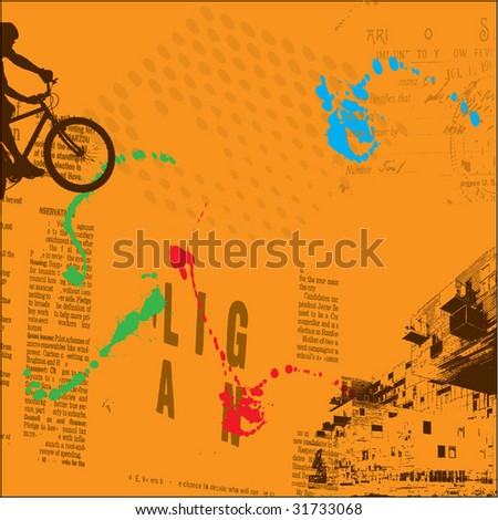 vector grunge background with bicycle silhouette