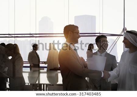 Silhouette Business People Discussion Meeting Cityscape Team Concept Royalty-Free Stock Photo #317403485