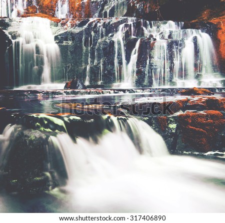 Cascading Waterfall New Zealand Atmosphere Concept