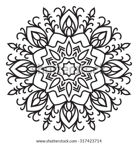 elegance hand drawn round black lace ornament, mandala, zentangle, vector illustration.