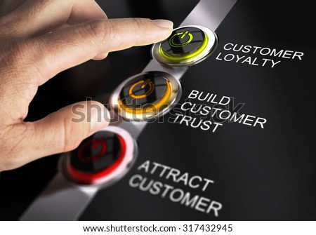 Finger about to press customer loyalty button. Concept for illustration of sales process. Royalty-Free Stock Photo #317432945