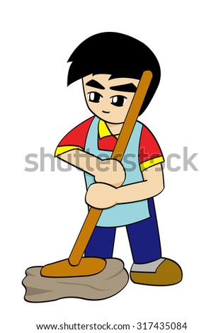 cleaner man cartoon on white background illustration
