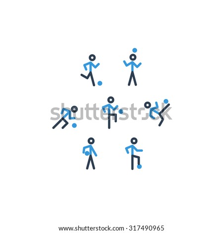 Soccer players in motion icon set, soccer team vector flat illustration