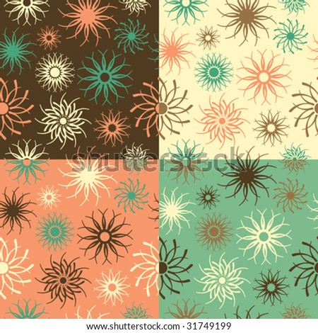 Abstract floral seamless pattern in four colorways. 6" repeat. Tiles are grouped and on separate layers.