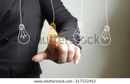 Businessman Touching  light bulb , business idea