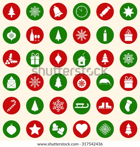 Set of christmas icons on color background, vector illustration