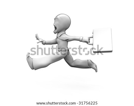 3d little person who runs, late for a meeting