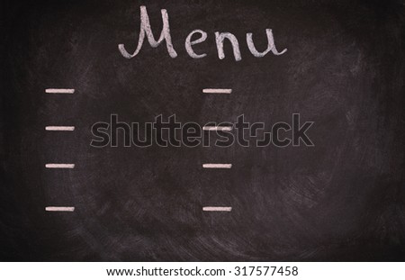 Restaurant menu board on blackboard. isolated over white background