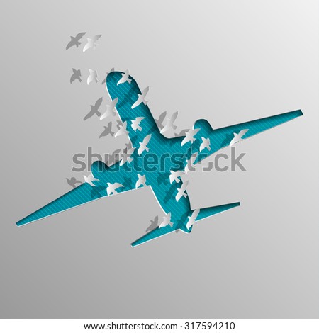 illustration abstract background of a flock of birds and aircraft