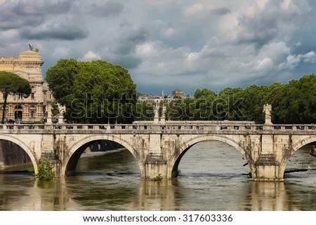  Ponte Sant'Angelo, once the Aelian Bridge or Pons Aelius, meaning the Bridge of Hadrian, is a Roman bridge in Rome, Italy