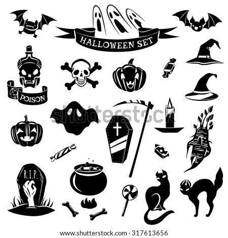 Set of halloween icons. Halloween black set. Vector Icons
