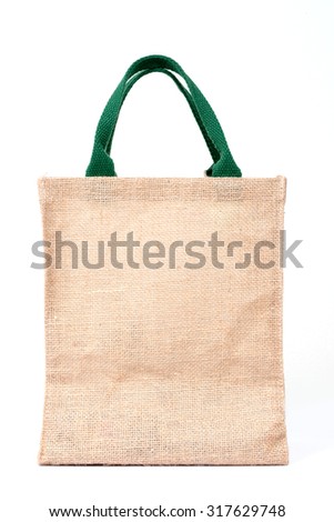 Shopping bag made out of recycled Hessian sack on white background