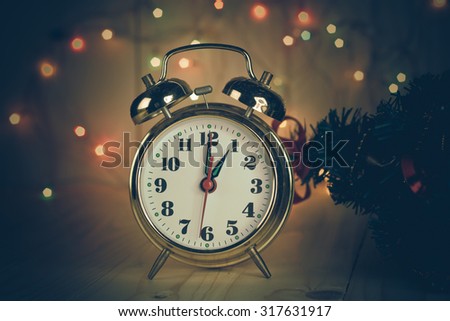 clock and christmas decorations,vintage color tone