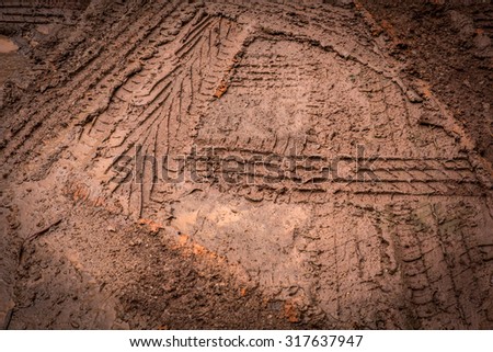 Texture of wheel track on the soil