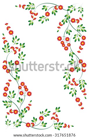 Angle vignette from the leaves and red flowers