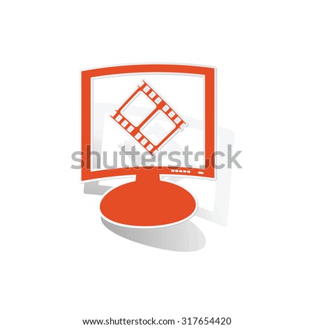 Movie monitor sticker, orange chat bubble with image inside, on white background