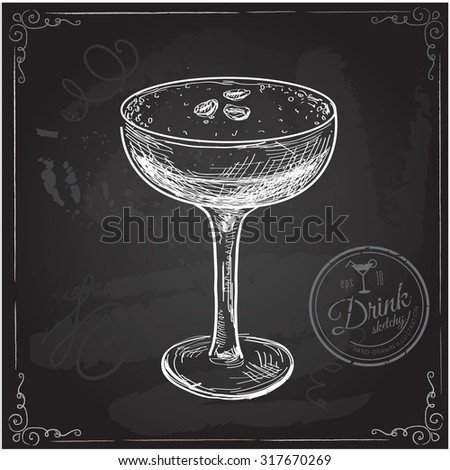 Hand drawn illustration of cocktail.. Vector collection in sketch.; isolated on background. 