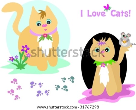Mix Page of Cats and Paw Prints Vector