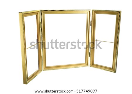 Gold picture frame for wedding or family photography isolated on white.