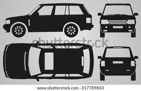 Front, back, top and side SUV projection. Flat illustration for designing icons 
