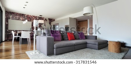 Interior of modern house, beautiful living room furnished