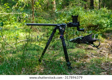 Photographic equipment established in the wood for shooting of a timelapse