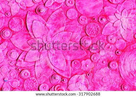 Mix of summer red and rose, pink hawaiian flowers, floral pattern with tropical blooms, abstract art work painting, embossing ,carving and  3d engraving.
