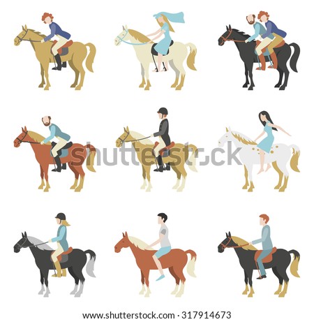 Horse riding lessons. Vector illustration in a flat style.