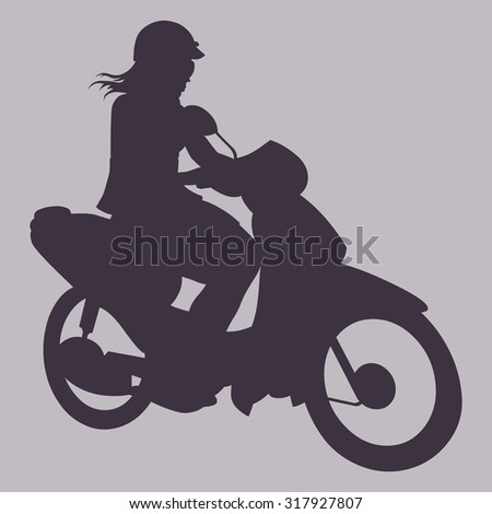 Vector Silhouette of Woman on Motorbike