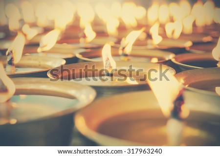 Spiritual oil lamps in temple. for meditation, consciousness. - vintage effect
